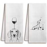 XUISWELL966 Dachshund Wiener Weiner Doxie Wine Lovers Gifts for Women, Funny Dachshund Dog Wine Dish Tea Hand Towels Decor for Kitchen Bar Cart, 16x24 Inches Set of 2