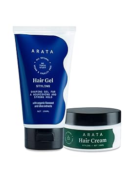 Arata Natural Hair Styling Combo with Hair Gel & Hair Cream for Men & Women || All Natural,Vegan & Cruelty Free || For Nourishing,Styling & Strong Hold (250)