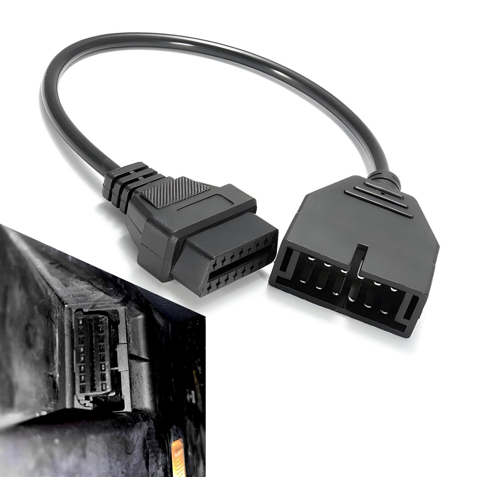 Photo 1 of 1 PC OBD1 Scanner Connector, 12 Pin to OBD1 to OBD2 16 Pin Scanning Diagnostic Extension Tool Cable Connector, Replacement Accessories, Suitable for Most Cars (Black)
