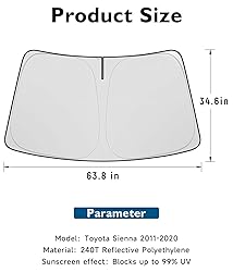 BIBLOZ Car Windshield Sun Shade for Toyota Sienna