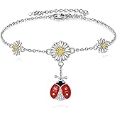 AXOMY Ladybug Bracelet 925 Sterling Silver Ladybug Daisy Jewelry Bracelet Gifts for Women Mother Friend