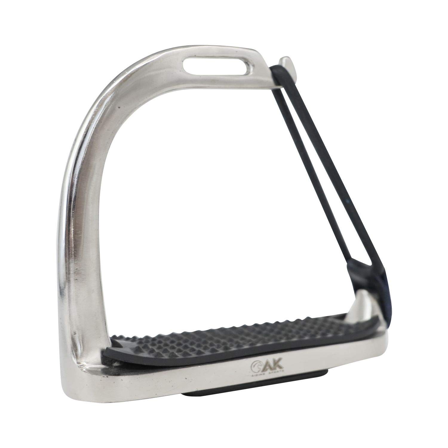 AK Stainless Steel Safety / Half Horse Riding Equestrian Stirrups with Black Treads (Silver, 4.50'')