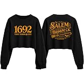 Women Halloween Vintage Graphic Crop Sweatshirt Witch Long Sleeve Tops | Women Fall Halloween Cropped Sweatshirt Neck Pullover Tops