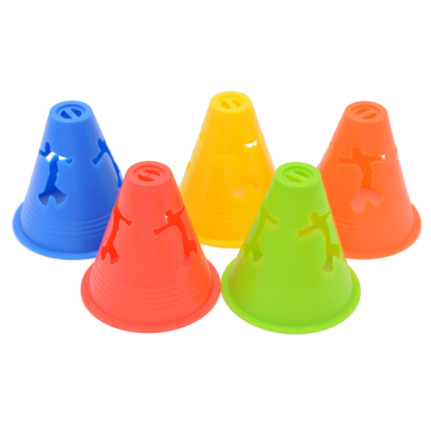 Famgee 3 Inch Plastic Windproof Slalom Cones Inline Roller Skating Cones Pile Cup Roadblocks Traffic Road Cones Set with Holes for Skate Practice Sport Training 5 Colors 20 Pcs