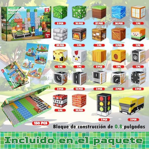 Annexfun Bloques Magnéticos - 150 Piezas, Cubos Magnéticos de Camino y Bosque, Juguetes de Construcción Stem y Sensorial, Regalos de Cumpleaños Montessori para Niños y Niñas Mayores de 3 Años