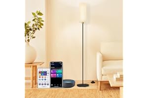 YHW Floor Lamp Works with Alexa & Google 2.4G Remote RGB + Color Temperatures Bright Dimmable Smart LED Lamp, Living Room Standing Tall Pole Modern Black Floor Lamp for Bedroom/Nursery/Office/Corner.