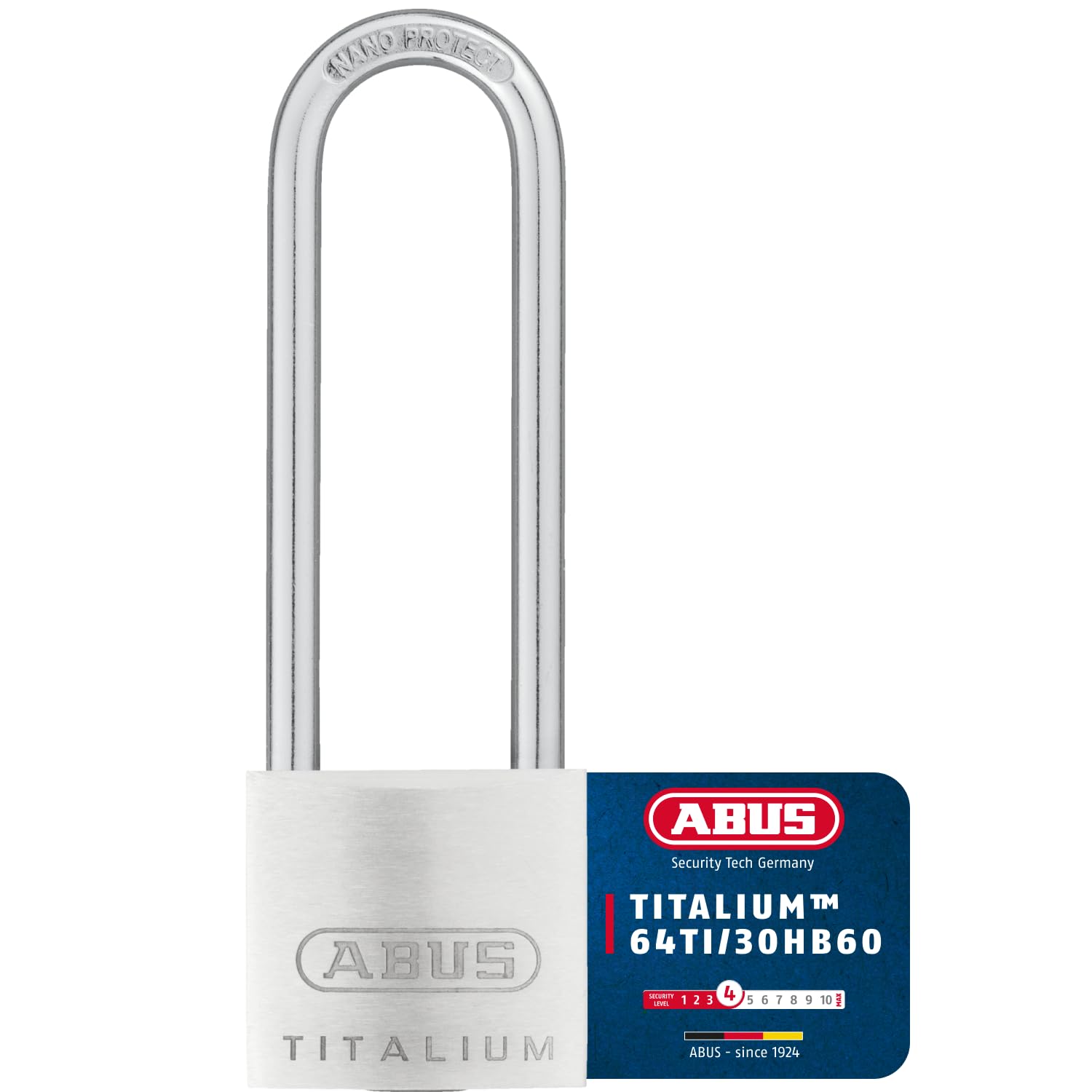 ABUS Titalium 64TI/30HB60 Padlock - with high Shackle - Basement Lock with Lock Body Made of Special Aluminium - Hardened Steel Shackle - ABUS Security Level 4
