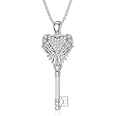 LONAGO Heart Wing Key Necklace Heart Key Pendant Neklace with Wings Jewelry Gift for Women