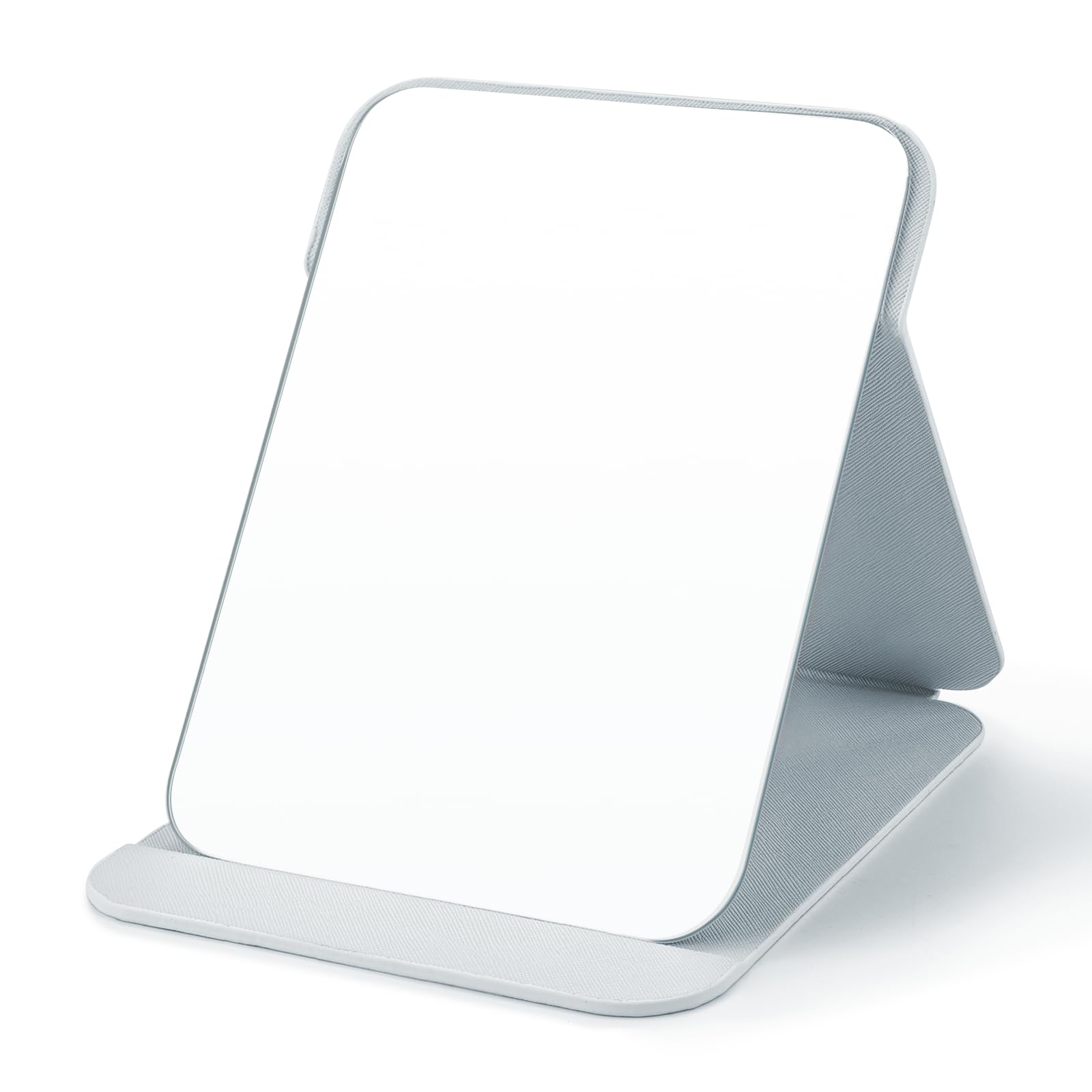 OWLKELA 20x15cm Portable Folding Mirror, Super HD Compact Makeup Mirror, White PU Leather Travel Mirrors, Free Standing Vanity Mirrors, Tabletop Foldable Mirrors