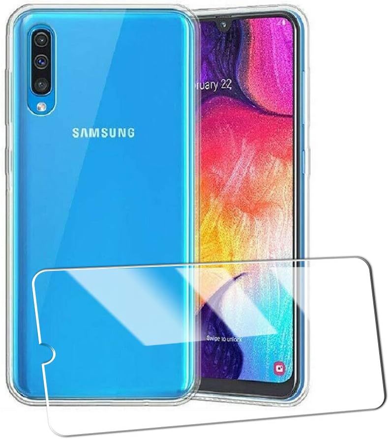 UCMDA Case for Samsung Galaxy A50 - Clear TPU Samsung A50 Phone Case, Thin Protective Cover Case with Tempered Glass Screen Protector for Samsung A50 - Clear