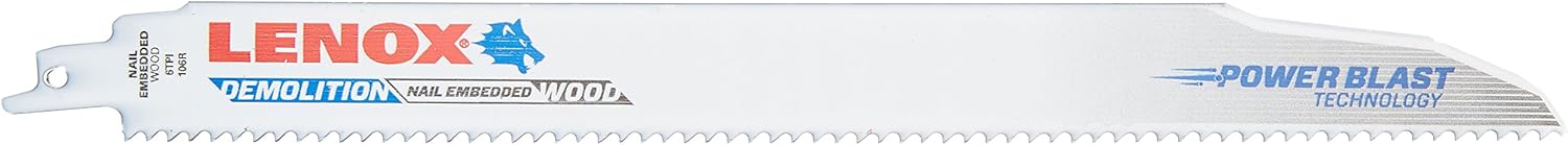 LENOX Tools Demolition Reciprocating Saw Blade with Power Blast Technology, Bi-Metal, 12-inch, 6 TPI, 5/PK