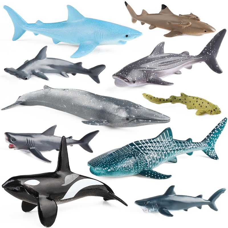 SCAHOW 10pcs Sea Animal Figures, Realistic Small Ocean Animal Toys Set with Whale Shark Octpus