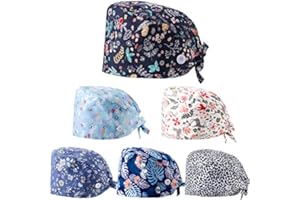 Geyoga 6 Pieces Women Scrub Caps Surgical Caps with Buttons Working Adjustable Sweatband Bouffant Hats