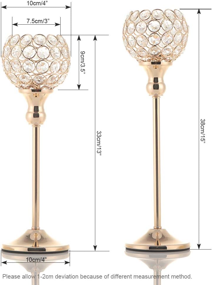 VINCIGANT Gold Crystal Candle Holders Set of 2,Pillar Candlesticks for Home Decor,Wedding Party Table Centerpieces,Housewarming Gift: Home & Kitchen