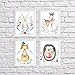 Set of 4 Nursery Woodland Animals Prints Baby Kids Room Unframed Wall Art Forest & Nature Themed. Rabbit Deer Fox and Hedgehog Watercolor Style Pictures