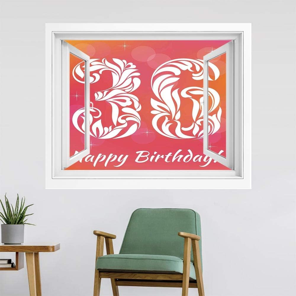 Amazon 36歳の誕生日のデコレーション 壁紙風景画 壁飾り絵 100x70 Cm オンブルビビッドカラー36の花デザインイメージ 壁紙 簡単壁紙シール 風景 景色ステッカホットピンクとオレンジ ウォールステッカー オンライン通販