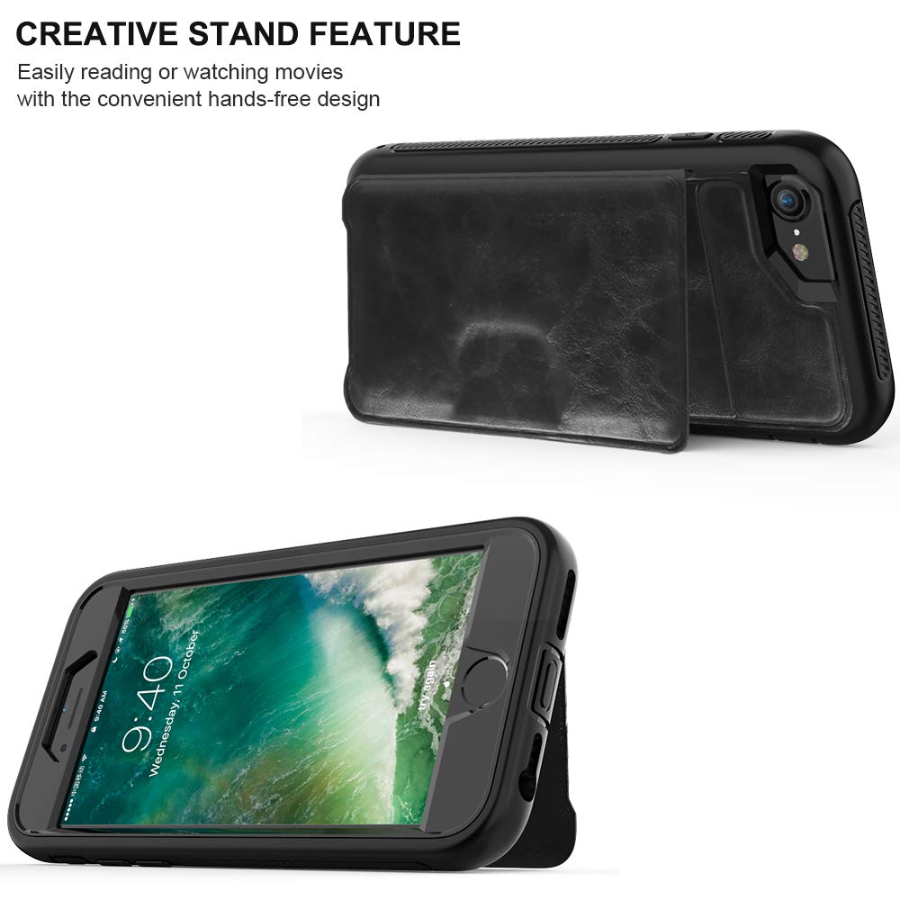 SXcase iPhone 6/6s Case,Leather Card Holder Wallet Shockproof Protective Phone Case for Apple iPhone 7/8 (4.7 inch)[Black]