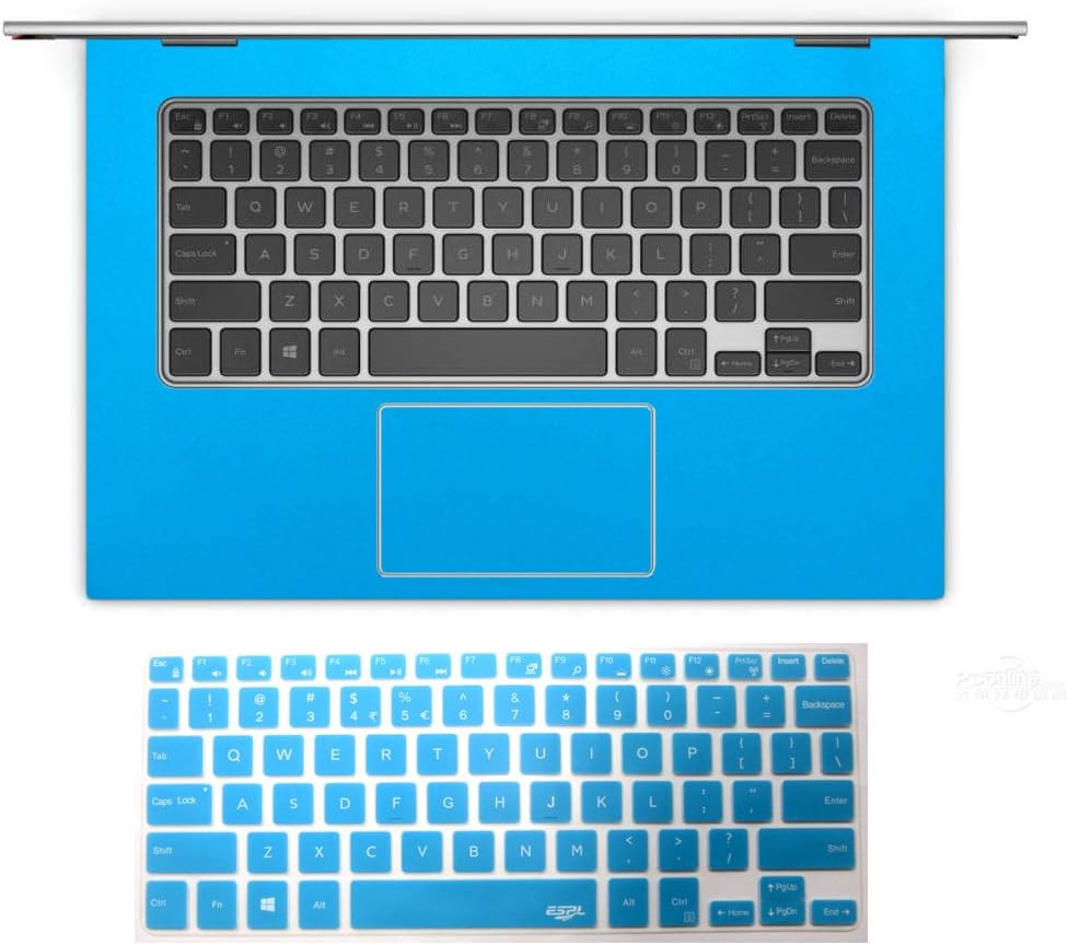 Palmrest Decal Sticker (2-Pack) + Keyboard Protector Cover Skin for 13.3'' Dell Inspiron 13 7000 Series (Model 13-7348,13-7347,13-7359, Shimmery Blue palmrest Sticker+Blue Keyboard Skin)