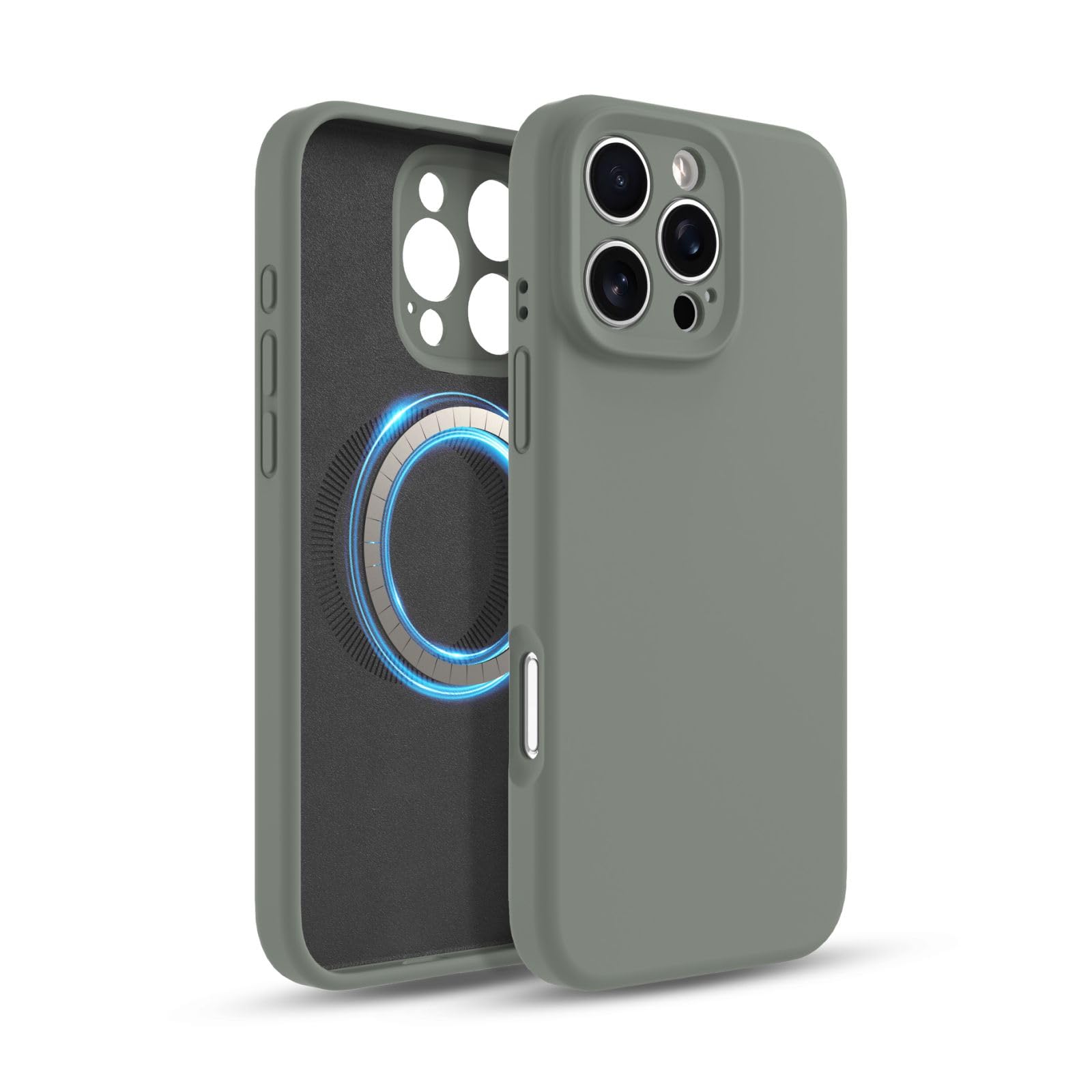 Photo 1 of IAIYOXI Magnetic Silicone Case Compatible with iPhone 16 Pro Max Case, Compatible with All MagSafe Accessories, Shockproof Protective Phone Case with Soft Anti-Scratch Microfiber Lining, Gray Green