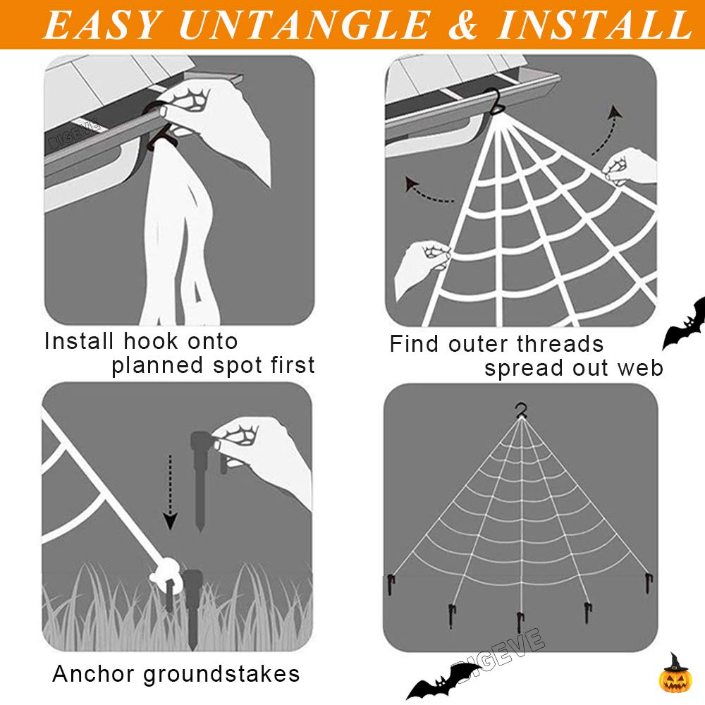 Outdoor Halloween Decorations, Giant Halloween Spider Web Decoration 16.5ft Large Spider Web with 19.7 inch Hairy Spider Stretch Spider Web 10 Plastic Spiders Halloween Party Decorations Supplies Outdoor Yard Decor - White Web
