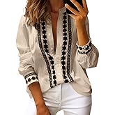 Theenkoln Womens Work Button Blouses: Long Sleeve V Neck Lace Casual Button Down Fall Trendy Shirts
