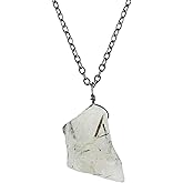 NJCRAFT Raw Gemstone Pendant Necklace for Women |Natural Healing Crystal Rough Pendant 15–25 Carat | 8–14 mm Stone |Black Plated Chain 16+2 Inch Adjustable | Gift Jewelry