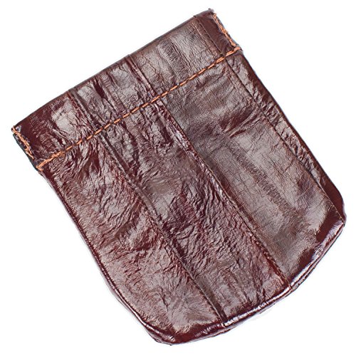 Genuine Eel Skin Leather Spring Loaded Coin Pouch (Large, Brown)