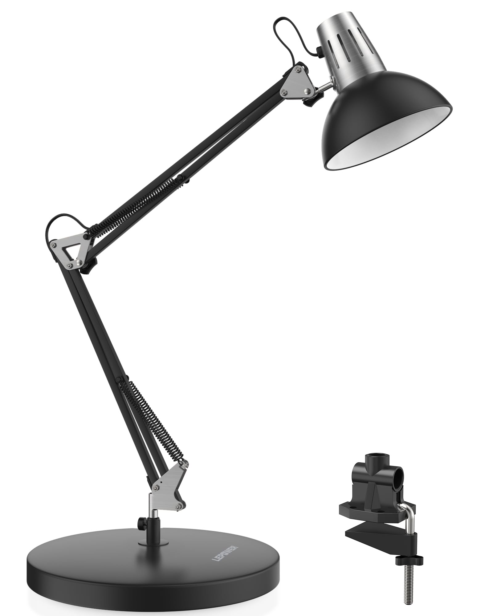 Photo 1 of LEPOWER Metal Desk Lamp, Adjustable Goose Neck Architect Table Lamp with On/Off Switch, Swing Arm Desk Lamp with Clamp, Eye-Caring Reading Lamp for Bedroom, Study Room &Office (Black)