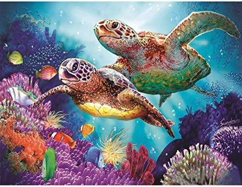 DIY 5D Diamond Painting, Franterd Lovely Animal Couple Tortoise Embroidery Rhinestone Painting Cross Stitch Kit Wall Art Decor 5D Diamond Painting by Number Kits Home Decor