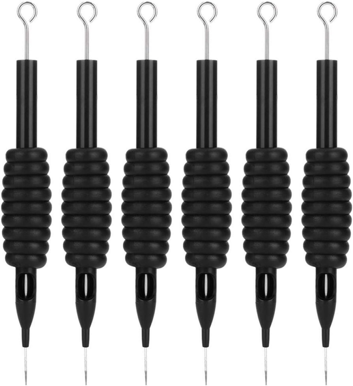 Cettkowns 6-Pack 20mm / 0.79" Grip Round Tip Soft Rubber Black Disposable Sterilized Conjoined Tattoo Tubes with Tattoo Needles Used for Tattoo Machines, Tattoo Kit, Tattoo Supplies (7RL)