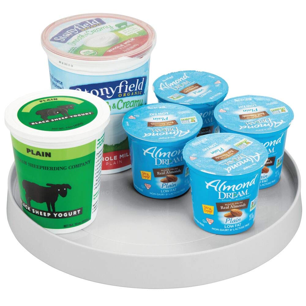 mDesign Rotatable Spice Rack – Stylish Spice Stand for Pepper, Baking Ingredients and Preserves – Round Kitchen Shelf for Sideboard and Kitchen Cupboard – Light Grey