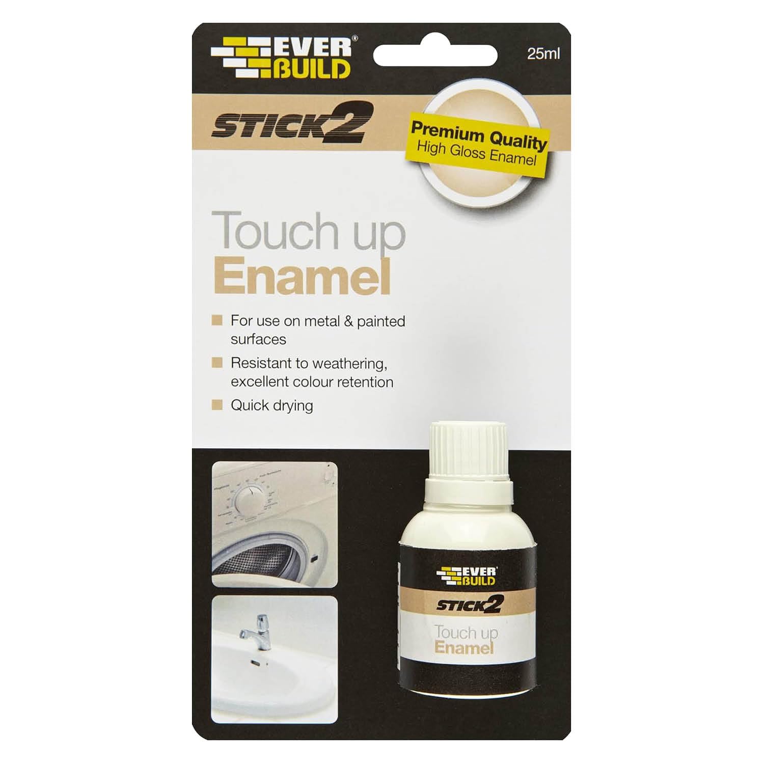 Everbuild Stick 2 Touch Up Enamel – Weather Resistant – Excellent Colour Retention – Quick Drying – Premium Quality – High Gloss – White – 25ml
