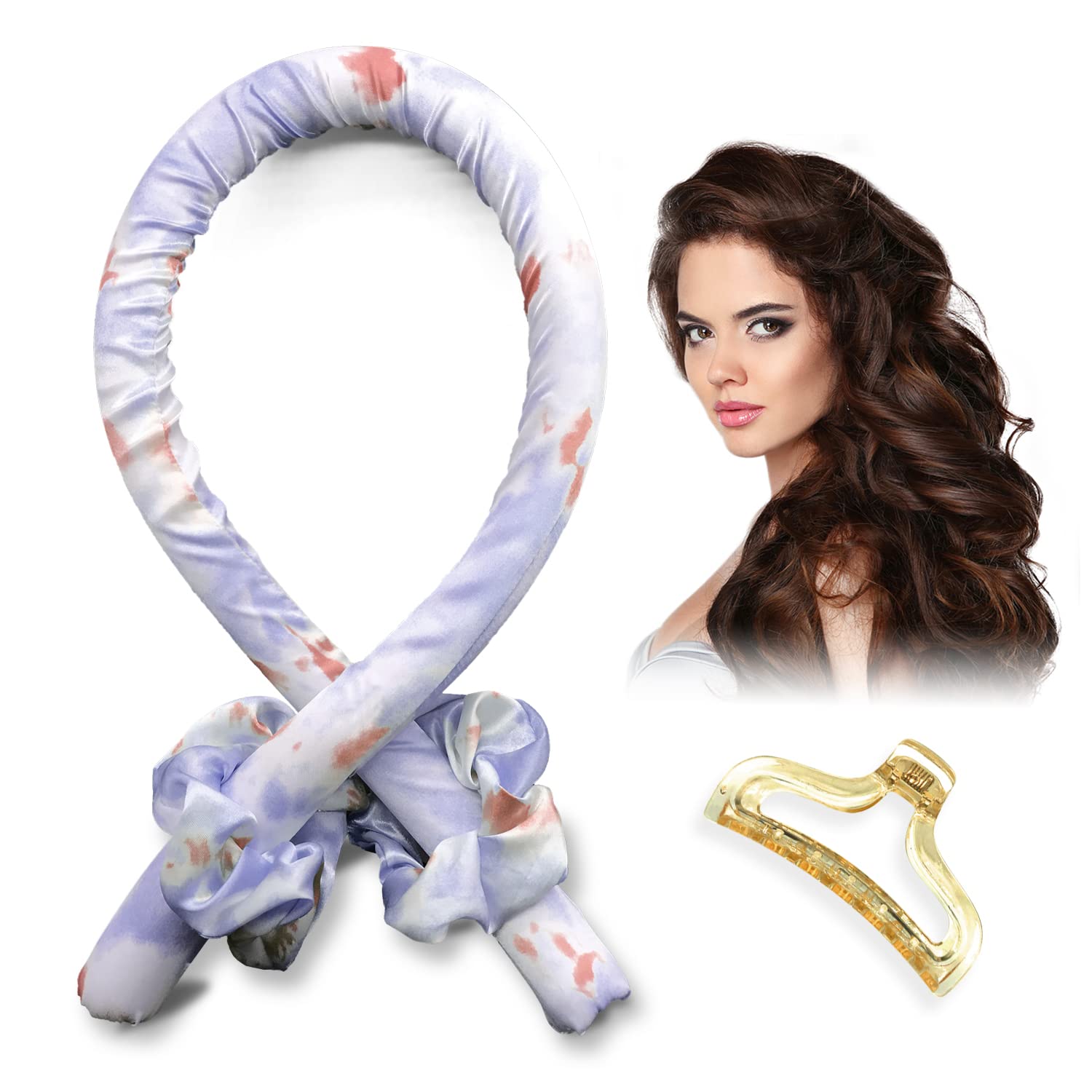 Heatless Curling Rod Headband, No Heat Wave Hair Curlers for Long Medium Hair, Soft Rubber Silk Ribbon Lazy Sleep Curlers for Overnight DIY Hair Styling Tools (Flower Purple)