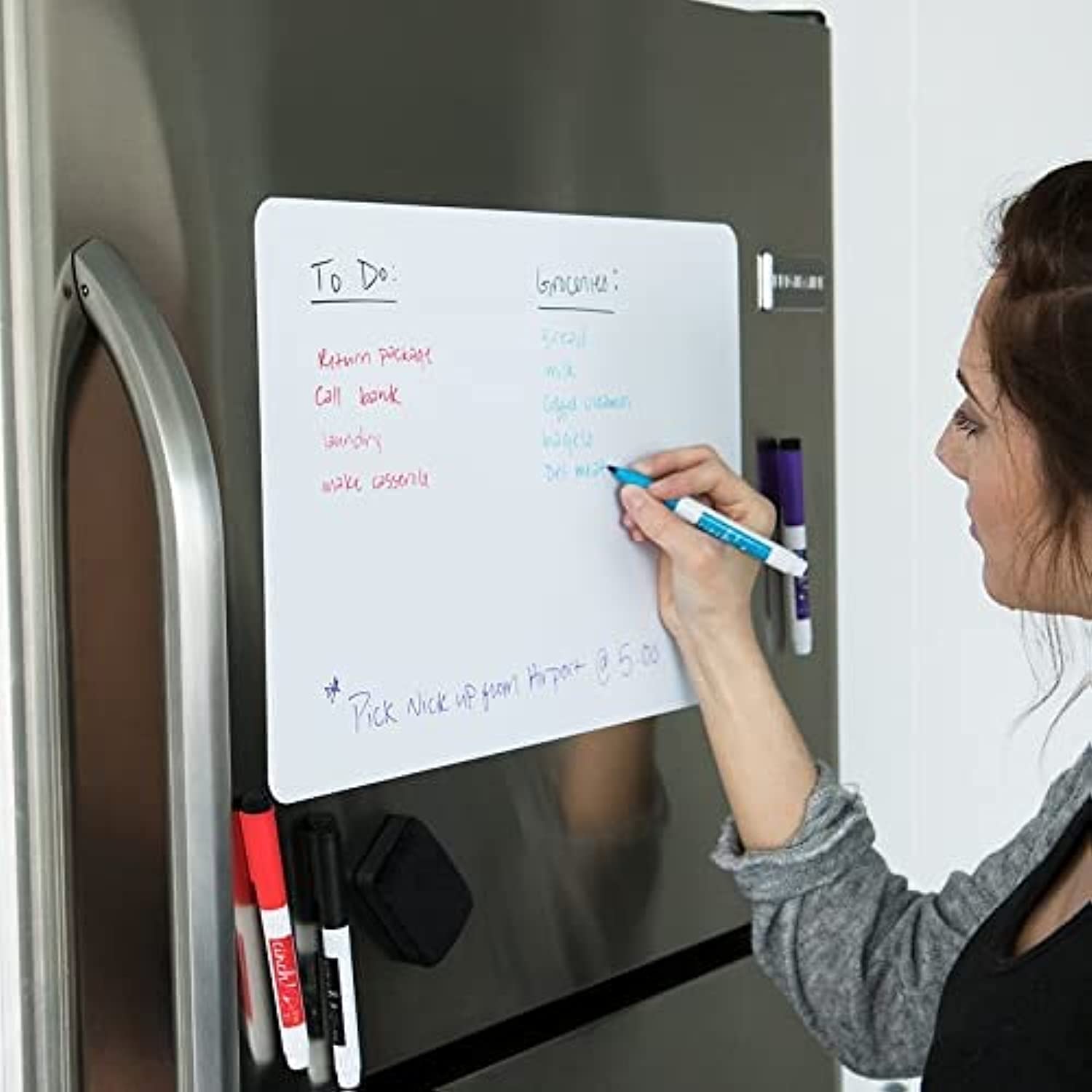 Photo 1 of Cinch! Magnetic Whiteboard for Fridge 29 x 21 Inch - Stain-Resistant Dry Erase Board with 4 Fine Tip Markers and Large Eraser - Fridge Whiteboard Planner and Organizer for Kitchen or Office Use
