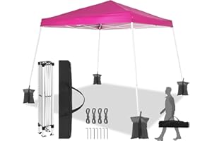 EBIONBRIGHT Telescoping Slant Leg Outdoor Pop Up Canopy Tent 10x10 Base, 8x8 Crown Top, Portable & Waterproof, Ez Up Canopy for Party, Camping, BBQ, Yard, Beach, Pink