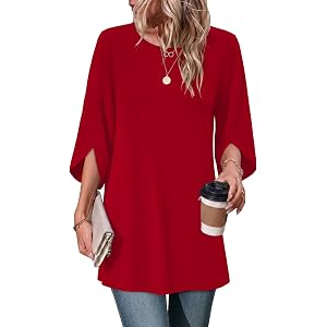 OFEEFAN Womens Tunic Tops to Wear with Leggings 3/4 Length Sleeve Boho Tops | Fall Clothes, Business Casual Outfits, Crew Nec