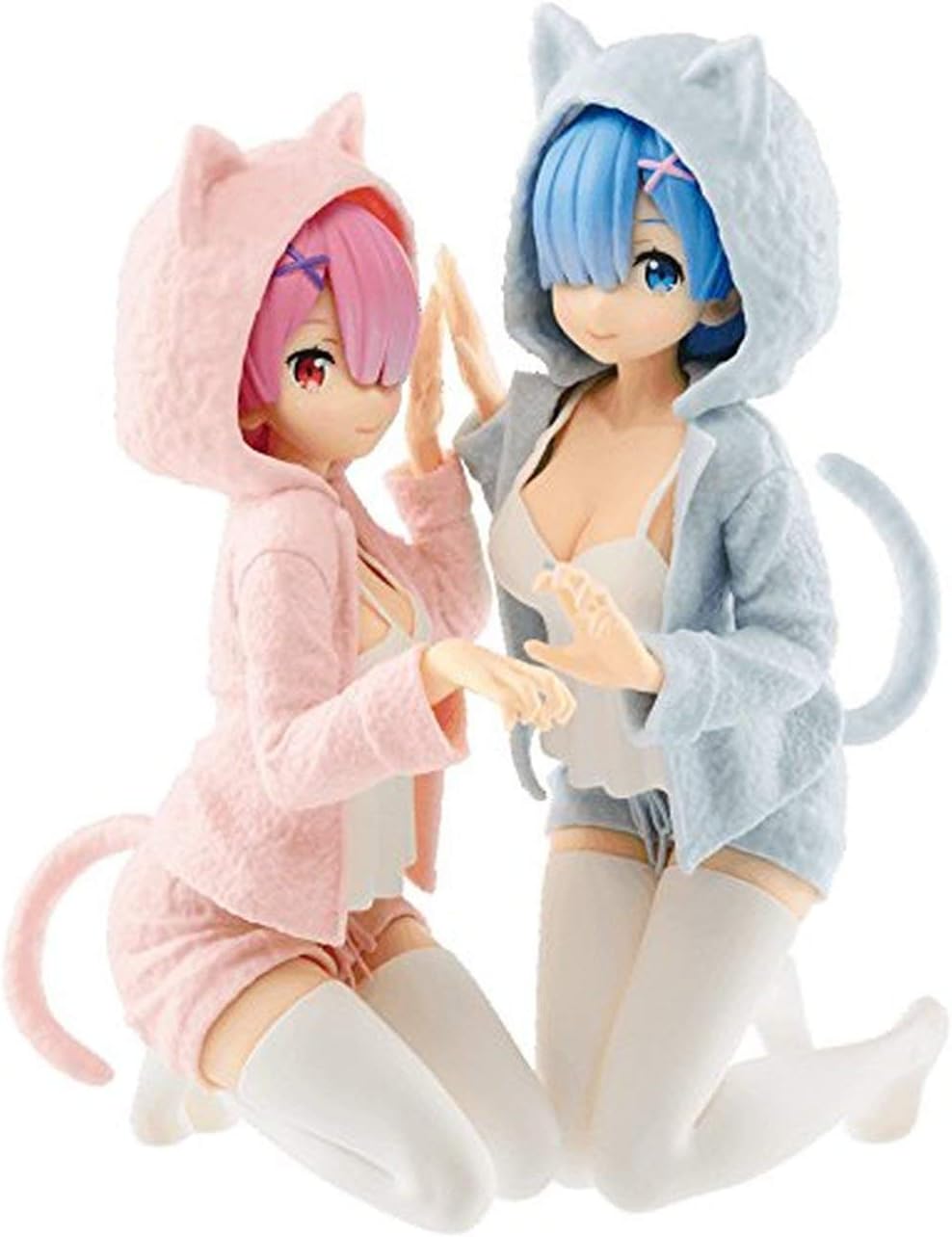 YOUZHILAN Re Zero Starting Life in Another World: Rem and Ram Figure Cat Posture (Pink)