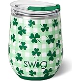 Swig Life 12oz Wine Tumbler with Lid, Stainless Steel, Dishwasher Safe, Portable, Triple Insulated Wine Tumbler (Shamrock the Block)