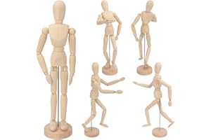 5 Pieces Artist Drawing Mannequin 12" Articulated Drawing Manikin with Base, Flexible Wooden Artists' Manikins for Sketching, Drawing and Painting, Home Decoration by GNIEMCKIN