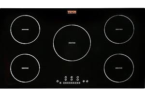 VEVOR Electric Cooktop, 5 Burners, 36'' Induction Stove Top, Built-in Magnetic Cooktop 9200W, 9 Heating Level Multifunctional Burner, LED Touch Screen w/Child Lock & Over-Temperature Protection