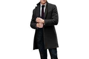 British Style Men's Tweed Overcoat Mid Length Casual Coat with Notch Lapel Wool Blend Winter Jacket for Men