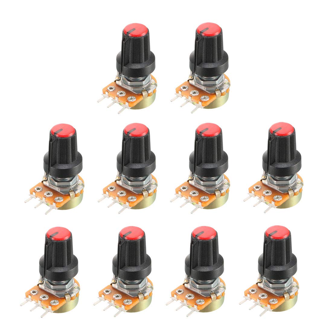 uxcell 10Pcs 20K Ohm Variable Resistors Single Turn Rotary Carbon Film Taper Potentiometer with Knob