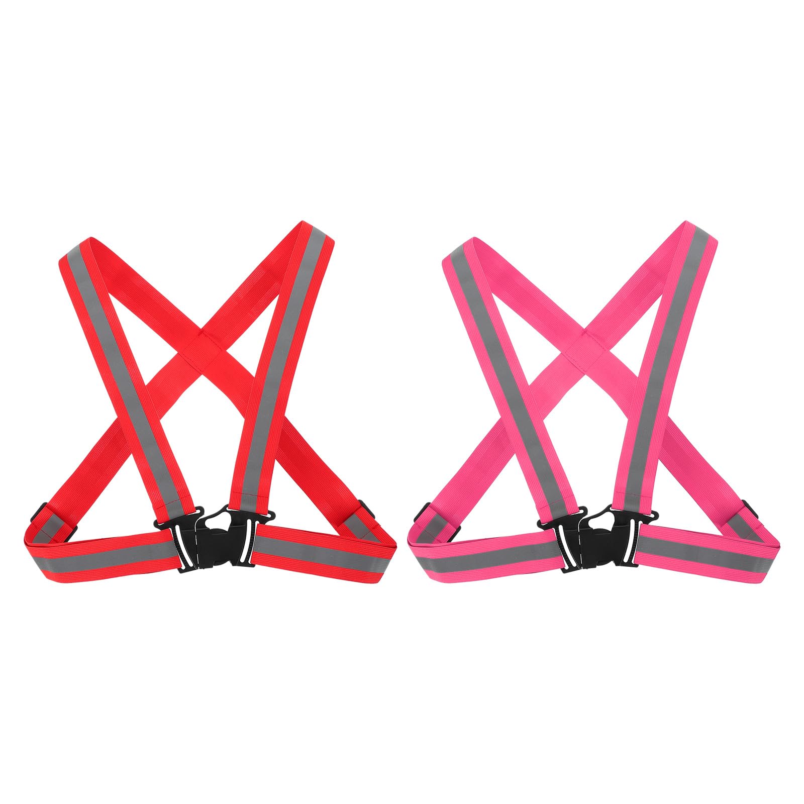 PATIKIL Adjustable Reflective Running Vest Gear, 2 Pack High Visible Reflective Straps Fit All Ages for Night Running Jogging Biking Motorcycle Dog Walking, Red/Pink