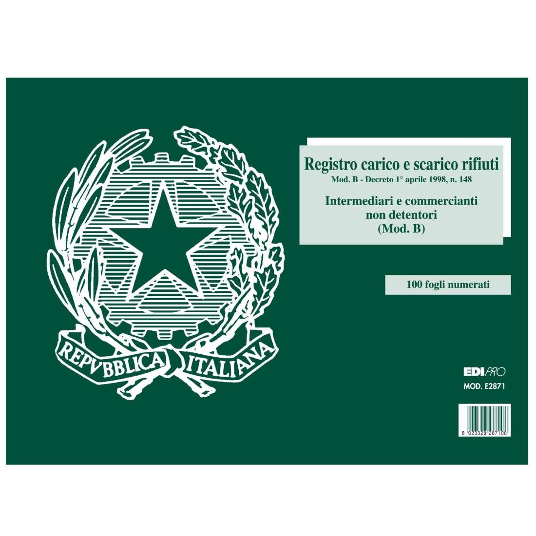 EDIPRO - E2871 - Non-Holding Waste Loading/unloading Block (Model B) 100 Numbered Pages 22,5x29,7