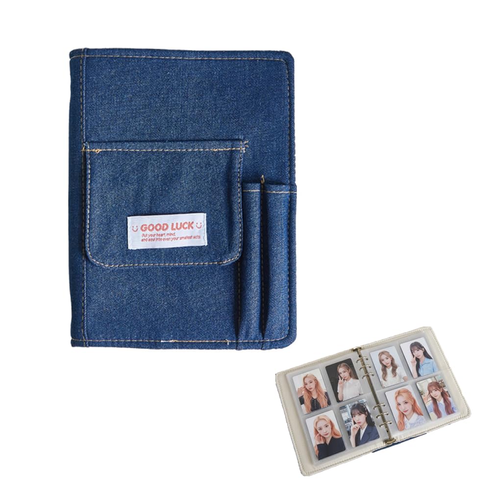 Trading Card Binder Album,photo album， A5 6-Ring, 20 Pack 4-Pocket Pages, 160 Card Slots, Denim Cover with Magnetic Closure