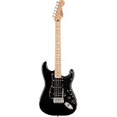 Squier Sonic Stratocaster Electric Guitar, Black, Maple Fingerboard, Black Pickguard