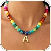 TENTMENTISE Chunky Colorful Beaded Initial Necklace - 14K Gold Plated Colorful Letter A-Z Necklaces for Women, Chunky Trendy Bubble Charm Necklace, Womens Summer Jewelry Personalized Birthday Gifts