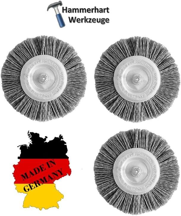 Set of 3 Disc Brush with 6 mm shank DRM 100 x 8-10 mm PA6 Nylon – Made in Germany – suitable for Drills, Bosch/Einhell/Makita, Ryobi, Kress, Makita, Festool/Einhell/AEG/Black & Decker