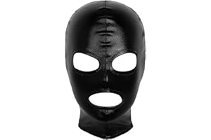 Freebily Unisex Latex Shiny Metallic Open Eyes and Mouth Headgear Full Face Mask Hood for Cosplay Leather Black One Size