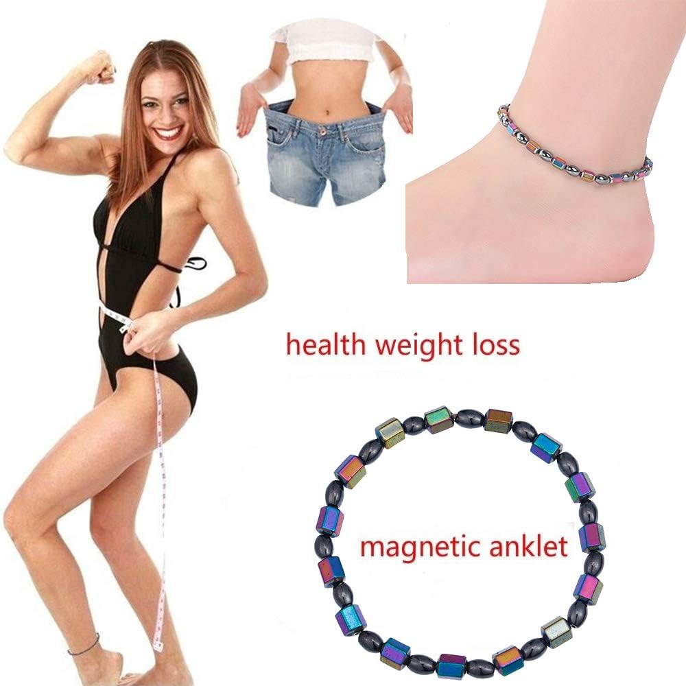 SOOWOOT 2 PCS Magnetic Therapy Anklet Set - Energy Healing Anklet Relief Pain Hematite Anklet Set for Men Women Sports Related Therapy: Clothing
